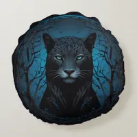 Beautiful Black Blue eyed Wild Leopard Round Pillow