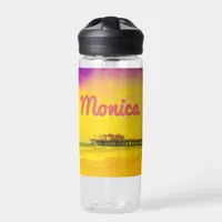 Yellow and Purple Santa Monica Pier Your Name Water Bottle