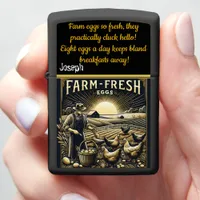  Fresh Eggs on a Serene Farm at Sunrise Zippo Lighter