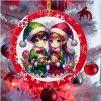 Cute Anime Elves and Snowflakes Christmas  Ceramic Ornament