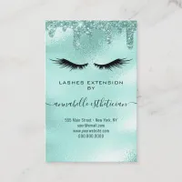 Glitter Aqua Eyelash Extension Client Record Business Card