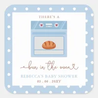 Bun In The Oven Blue Baby Boy Baby Shower Square Sticker