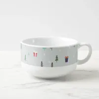 Christmas forest with presents and trees and snow  soup mug