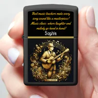 A Vibrant Music Teacher Strumming a Guitar in Gold Zippo Lighter