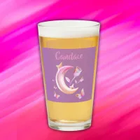 Pretty Pink- Moon, Butterfly, Floral - Monogram | Glass