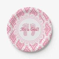 It's a Girl Pink & White Lacey Baby Shower Plates