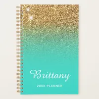 Gold Turquoise Glitter Ombre Personalized Planner