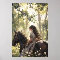 Anime horseback ride in the woods - Ultra tall Poster