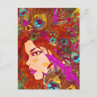 Beautiful Abstract Art | Women with Feathers Postcard