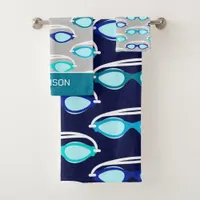 Swimming Goggles Patterned Modern Blue Bath Towel Set