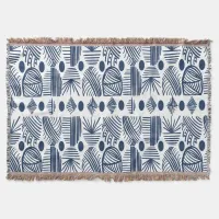 Caribbean Tribal Mudcloth: White, Navy Blue Throw Blanket