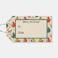 Vintage Christmas Ornaments Teal Red Yellow Gift Tags