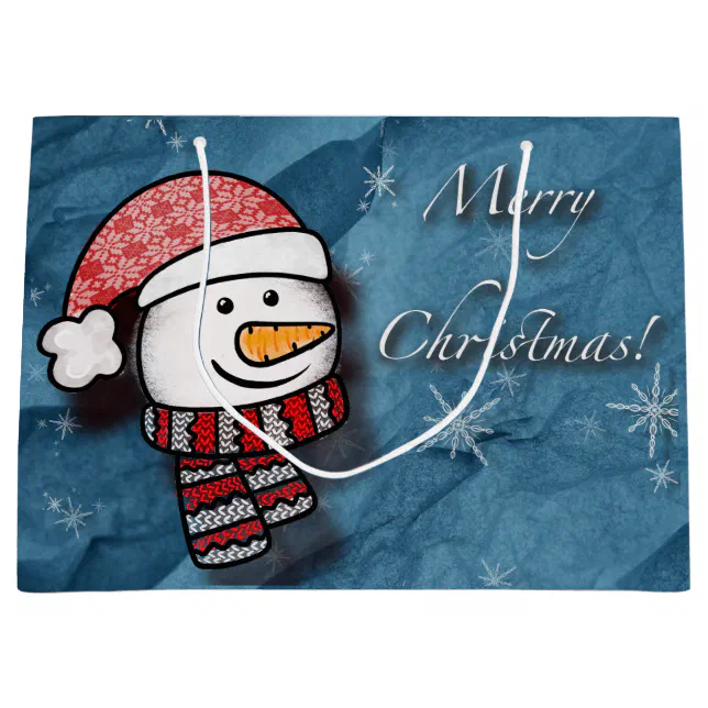 Merry Christmas, snowman with knitted clothes Large Gift Bag