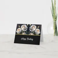 Gorgeous white roses with golden details, elegant  card