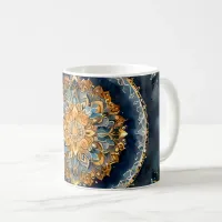 Cute Mandala Design on blue with Gold & Silver Coffee Mug