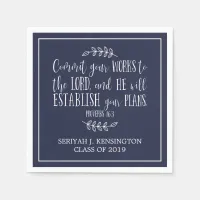 Christian Verse Typography Navy Blue Graduation Napkins