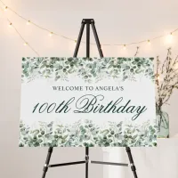 Eucalyptus Greenery Border 100th Birthday Welcome Foam Board