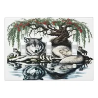 Serene Wolf Family Oasis in Idyllic Nature Light Switch Cover