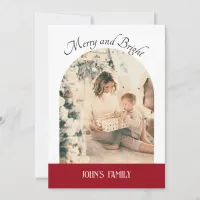 Merry and Bright Minimalist Retro Christmas Photo Holiday Card