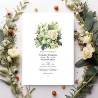 Sage Green and Ivory Floral Wedding Invitation