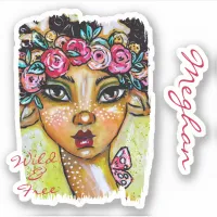 Whimsical Art Faun Floral Wreath Fun Boho Add Name Sticker