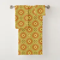 Elegant Yellow & Orange Mosaic Geometric Pattern Bath Towel Set