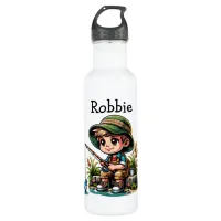 Little Boy Fishing Cartoon Personalized Stainless Steel Water Bottle