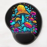 Retro Neon Mushrooms and Flowers Ai Art Gel Mouse Pad