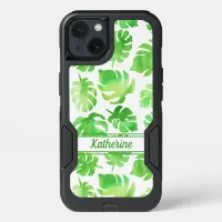 Big Tropical Green Watercolor Leaves Pattern Name iPhone 13 Case