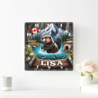 Canadian Beaver The Near Mountain In A Lake Square Wall Clock