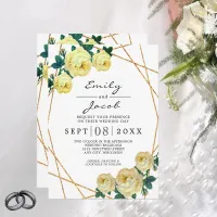 Elegant Gold Glitter Geometric Yellow Floral Wed Announcement