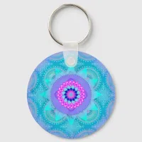Lotus Bloom Turquoise Mandala ID129 Keychain