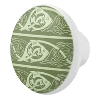 Celtic Knotwork Fish in Green Ceramic Knob