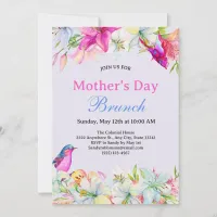 Pretty Watercolor Floral Blue Mother's Day Brunch Invitation
