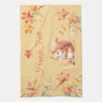 Happy Fall Squirrel in Leaves Kitchen Towel