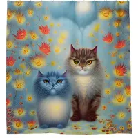 Two Paws Think Alike - Cat Couple in Autumn Shower Curtain