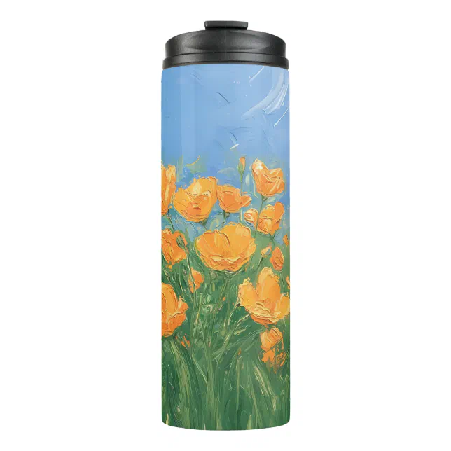 California Poppy Field Sky Impressionist Painting Thermal Tumbler