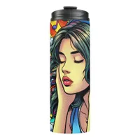 Girl Listening to Music on Headphones Psychedelic Thermal Tumbler