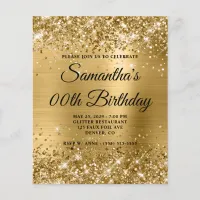 Budget Glittery Gold Monogram Birthday Invite