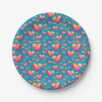 Multicolored Watercolor Hearts Paper Plates