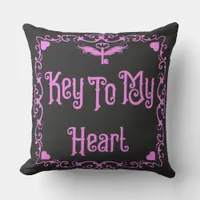 Goth Valentine Key To My Heart Pink Throw Pillow