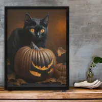 Black Cat and Jack-O-Lantern Poster