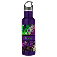 Personalized Purple, Lime Green, Black Fluid Art Stainless Steel Water Bottle