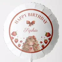 Girl Birthday Watercolor Strawberry Red Ribbon Balloon