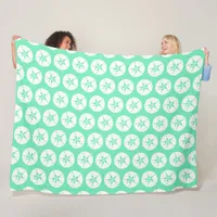 Seafoam Green and White Sand Dollar Seashell Beach Fleece Blanket