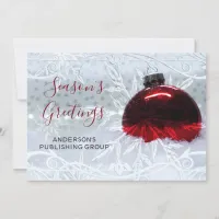 Elegant Snow Scene Red Ornament Company Holiday Card