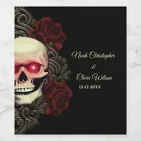 Spooky floral dark moody gothic skull hallowedding wine label