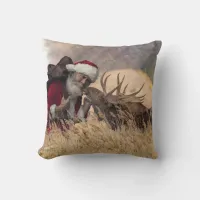 Kissing Santa and Moose Throw Pillow