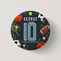 Boys Modern Blue Sports Kids Birthday Button