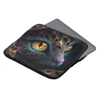 Fractal Cat Face in Black and Vibrant Colors Laptop Sleeve